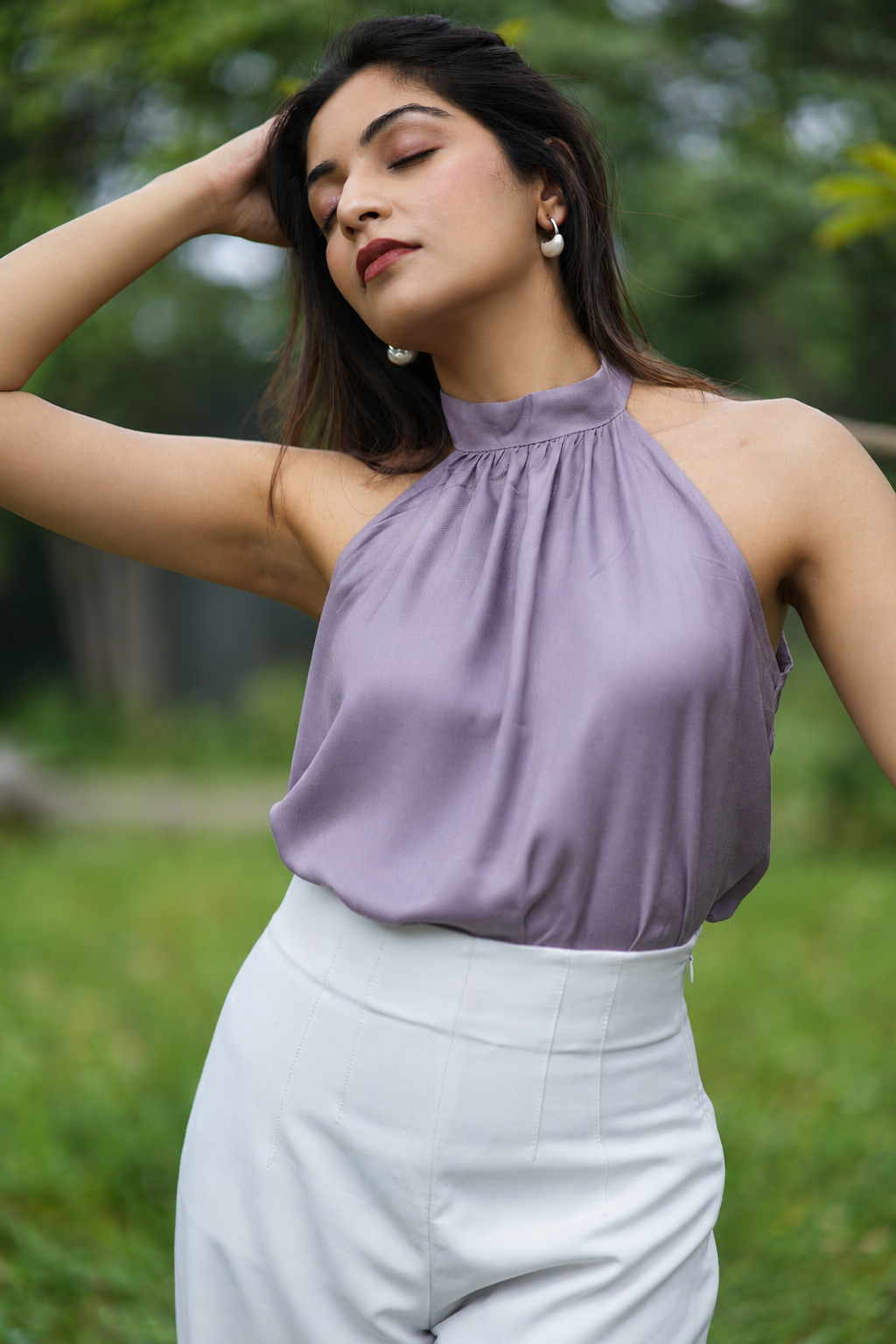 Lilac Organic Cotton Twill Halter Neck Top