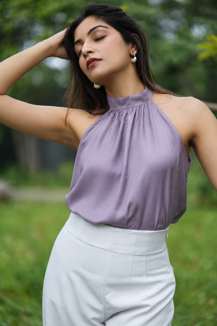 Lilac Organic Cotton Twill Halter Neck Top
