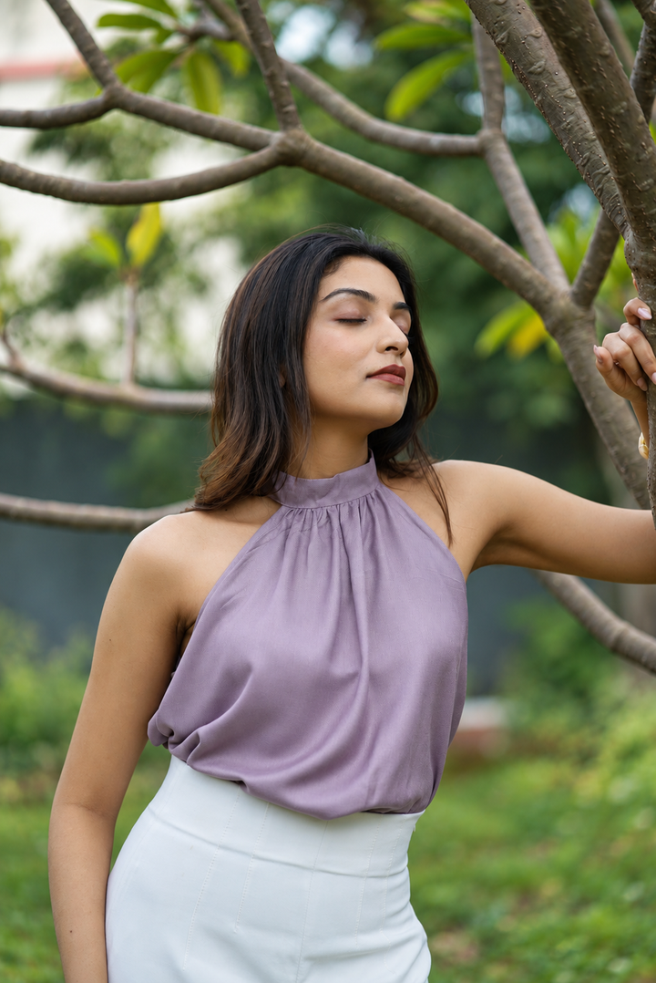 Lilac Organic Cotton Twill Halter Neck Top