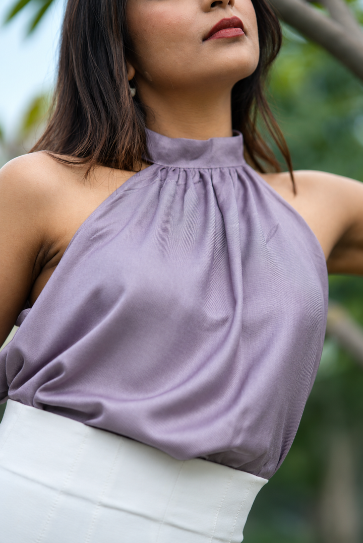Lilac Organic Cotton Twill Halter Neck Top