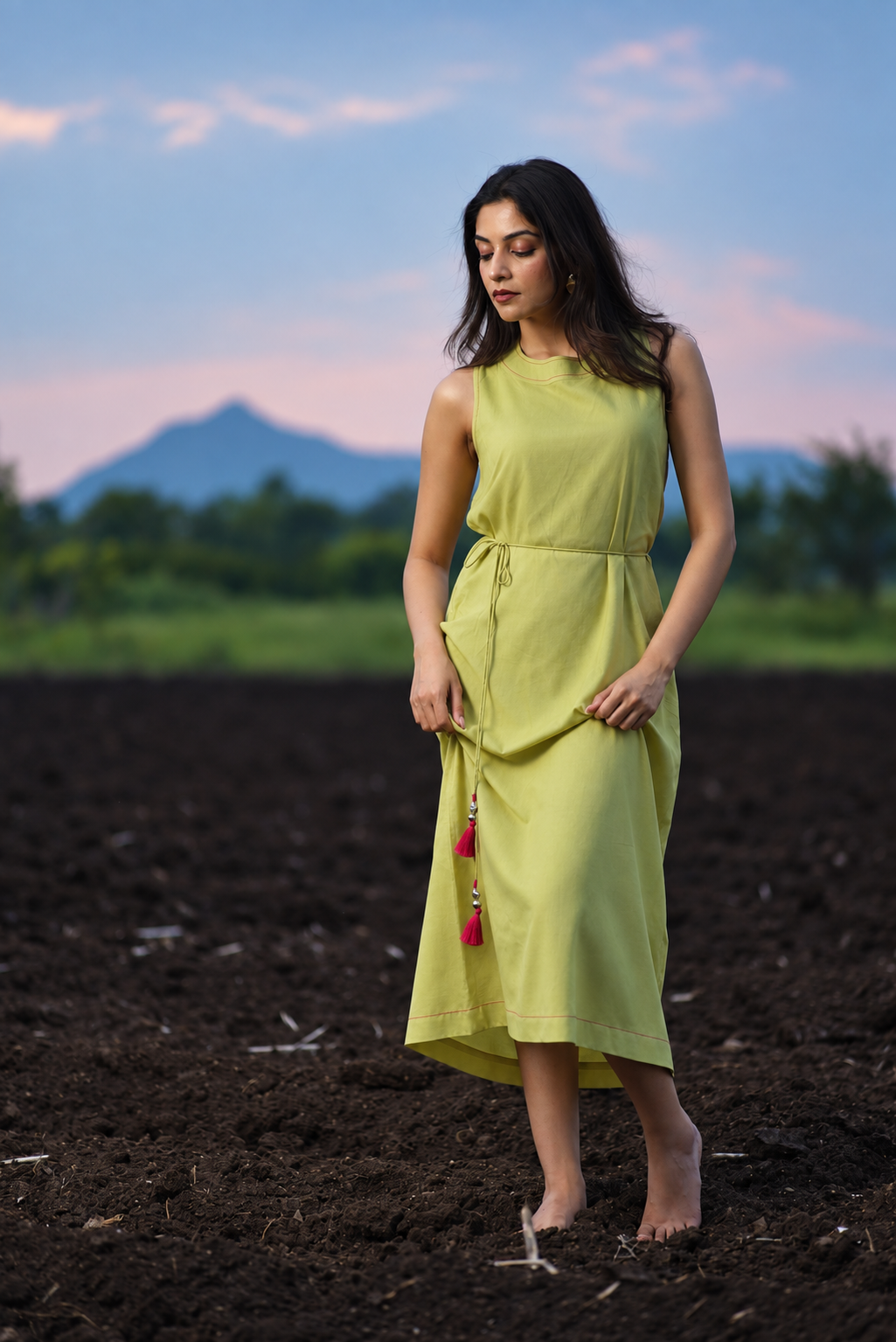 Lime Green EcoVero™ Viscose A-Line Midi Dress