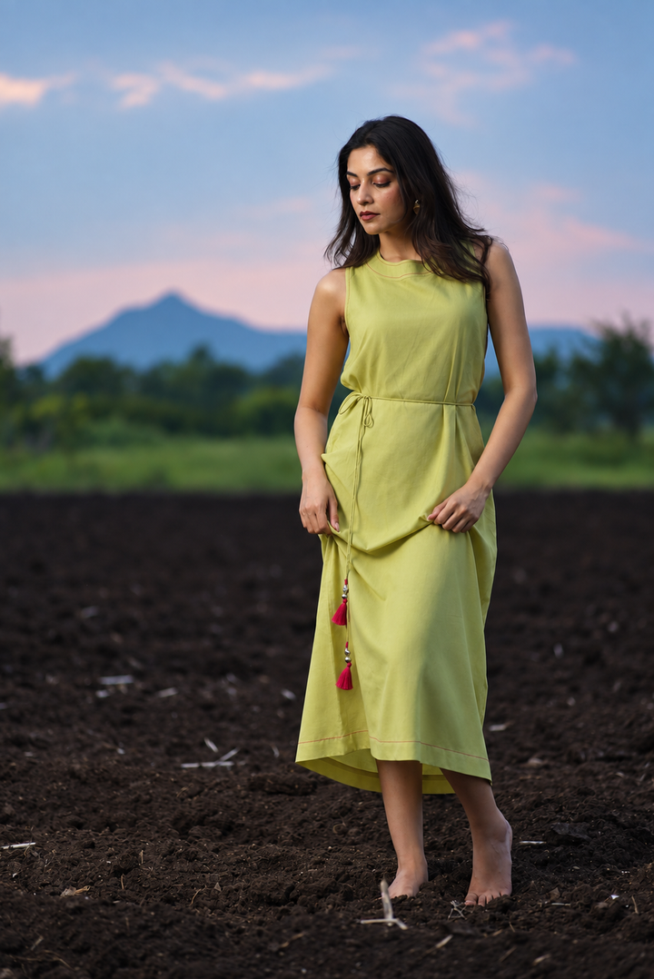 Lime Green EcoVero™ Viscose A-Line Midi Dress