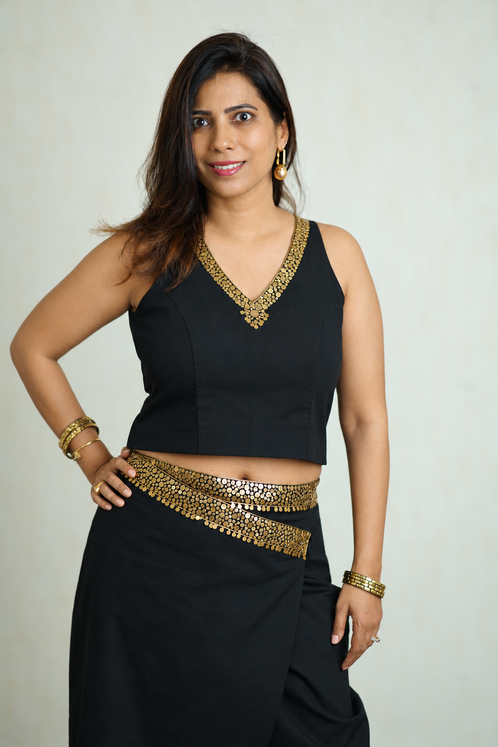 Kohl Black & Gold Sequin Embroidered Organic Cotton Co-ord Set