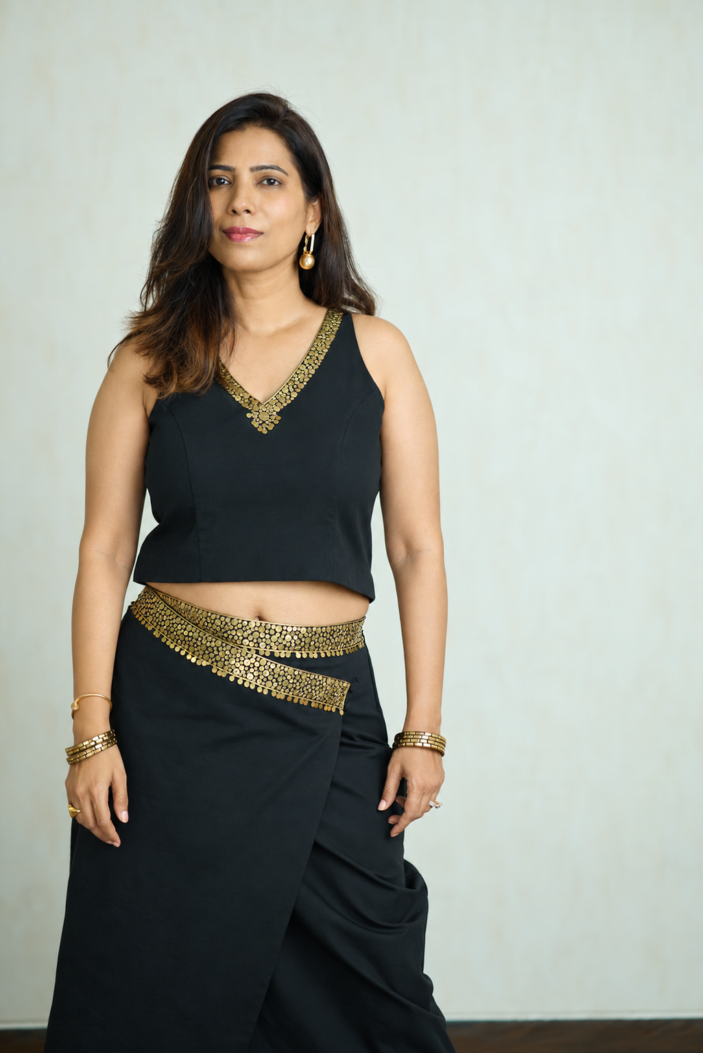 Kohl Black & Gold Sequin Embroidered Organic Cotton Co-ord Set