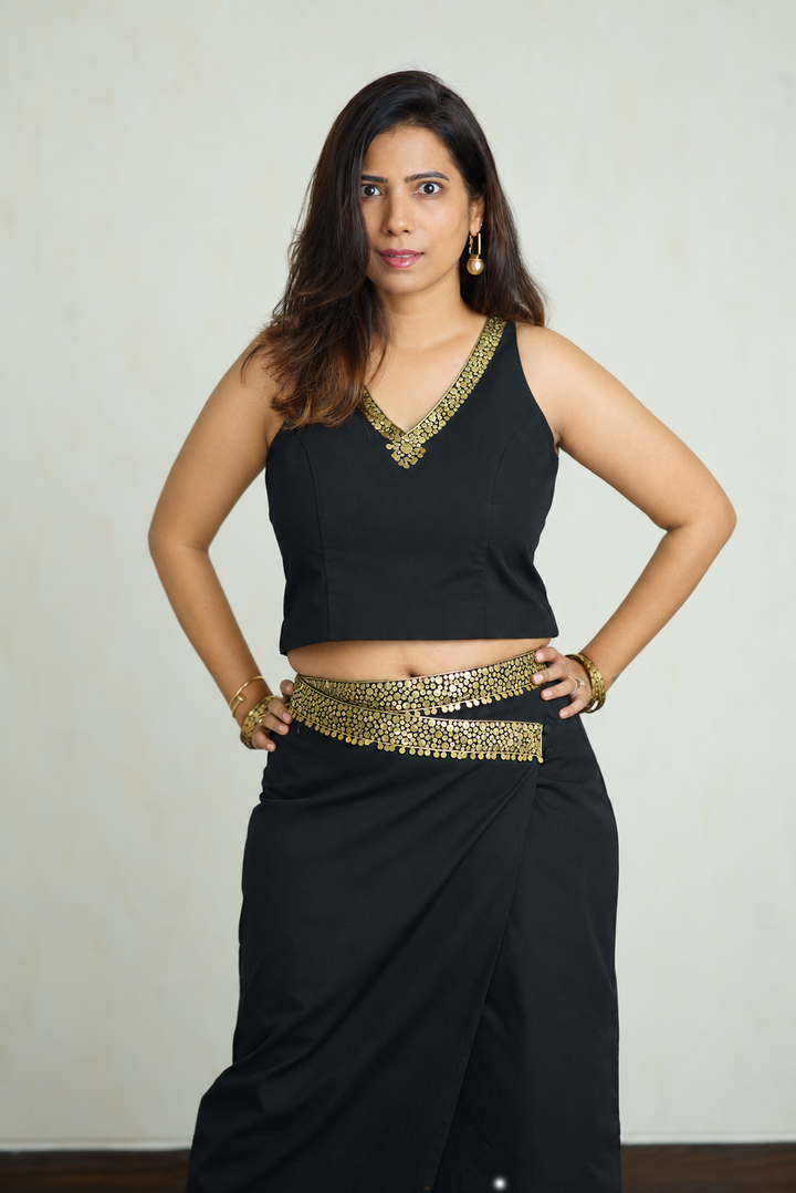 Kohl Black & Gold Sequin Embroidered Organic Cotton Co-ord Set