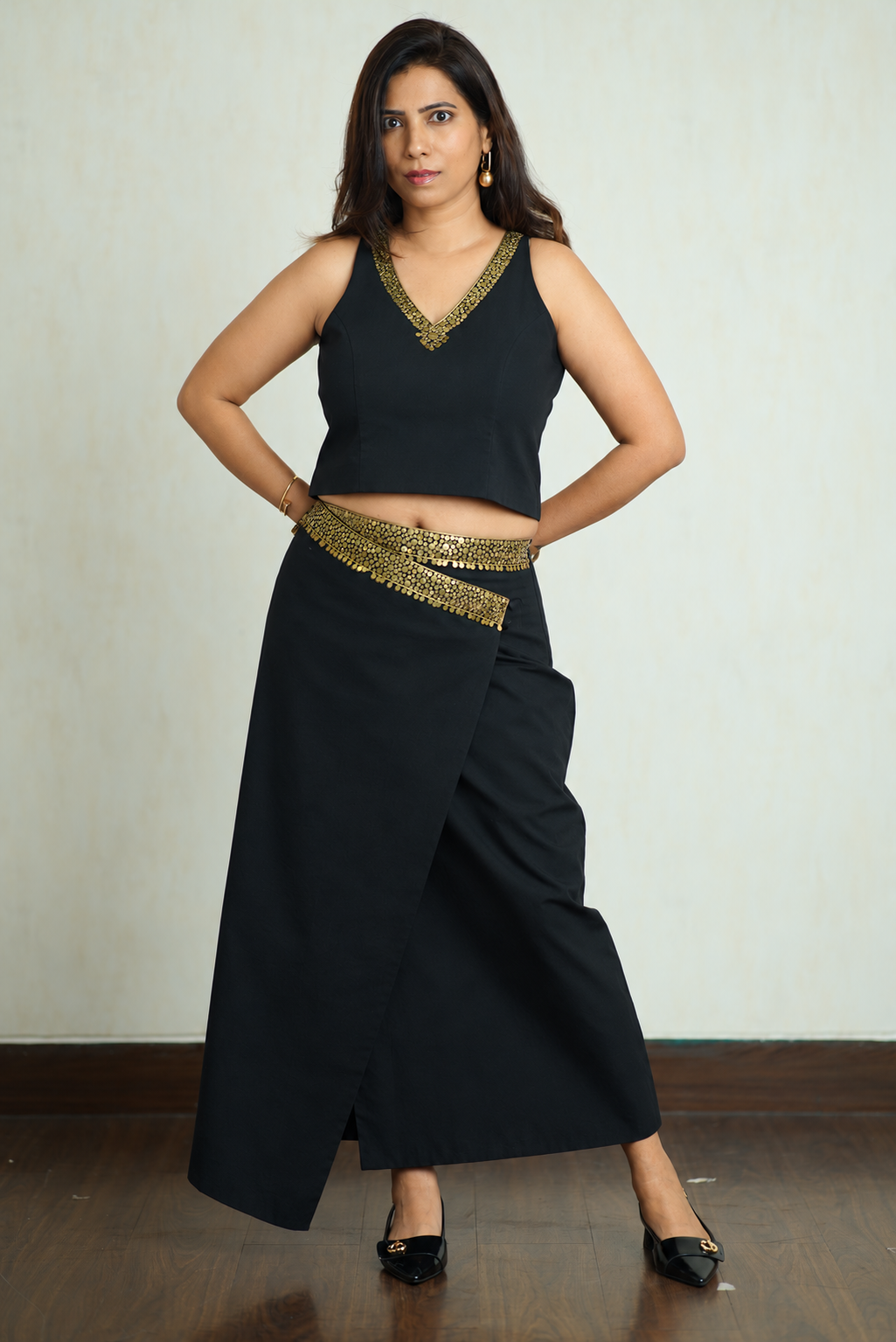 Kohl Black & Gold Sequin Embroidered Organic Cotton Co-ord Set