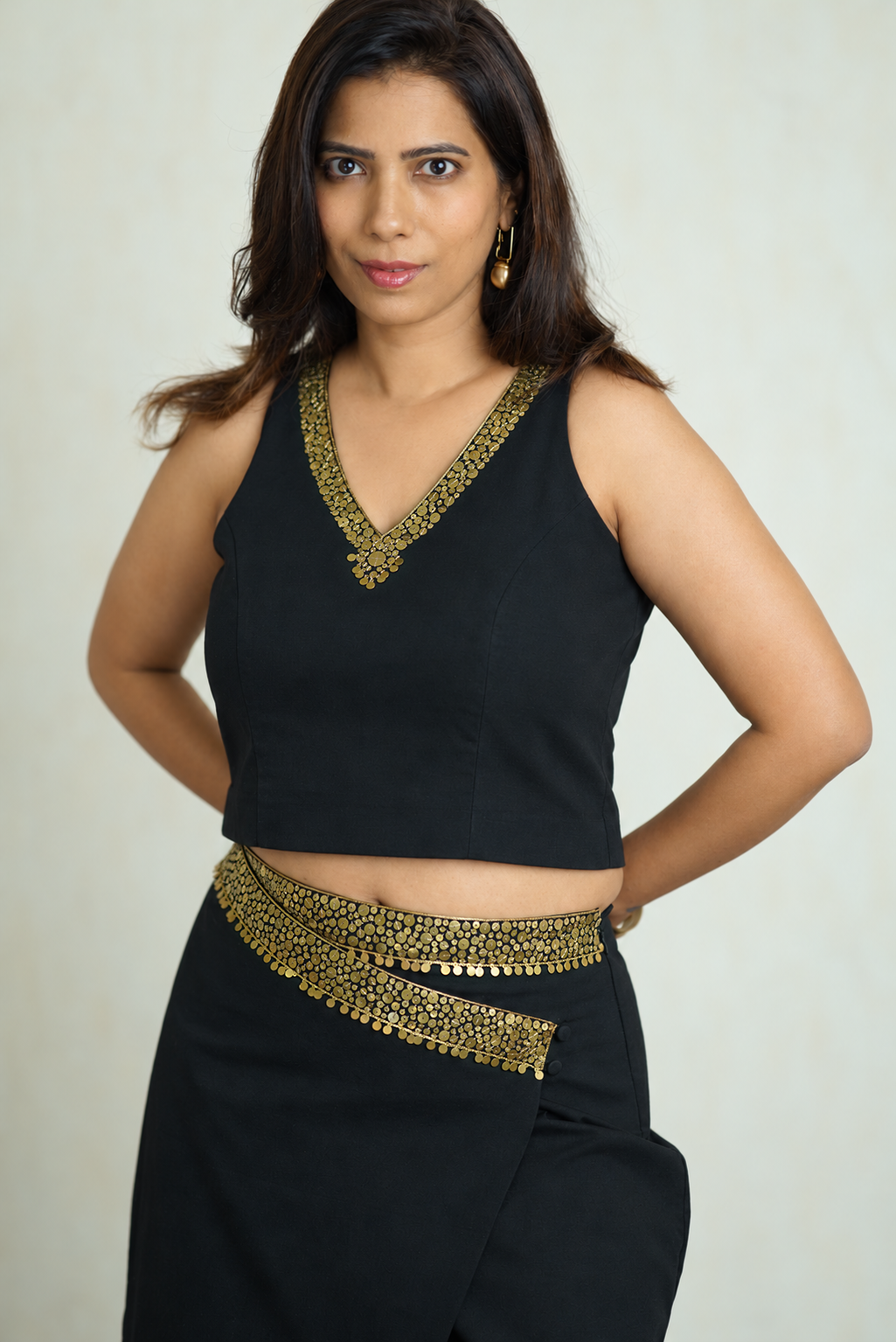 Kohl Black & Gold Sequin Embroidered Organic Cotton Co-ord Set