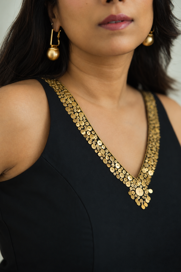 Kohl Black & Gold Sequin Embroidered Organic Cotton Co-ord Set