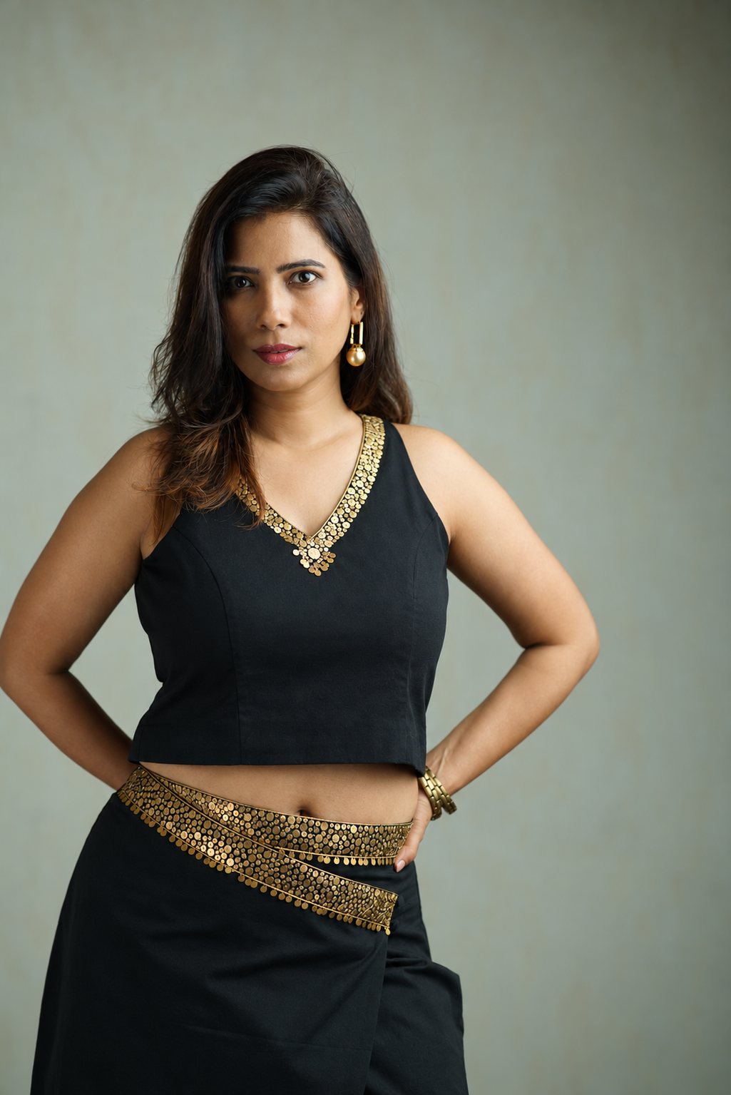 Kohl Black & Gold Sequin Embroidered Organic Cotton Co-ord Set