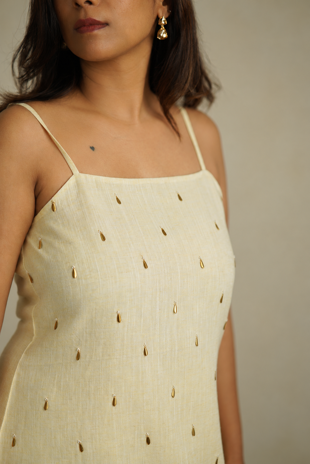 Cream & Yellow Khadi Linen Co-ord Set with Stole