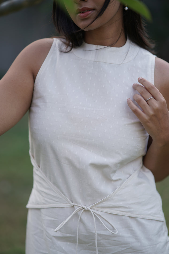 Alba Cord Dress | Drawstring Detail in Cotton Dobby