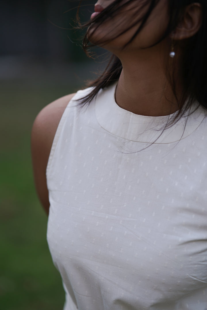 Alba Cord Dress | Drawstring Detail in Cotton Dobby