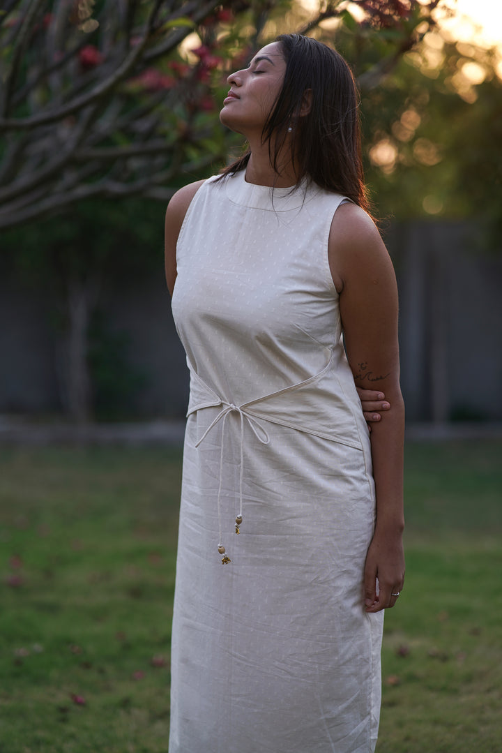 Alba Cord Dress | Drawstring Detail in Cotton Dobby