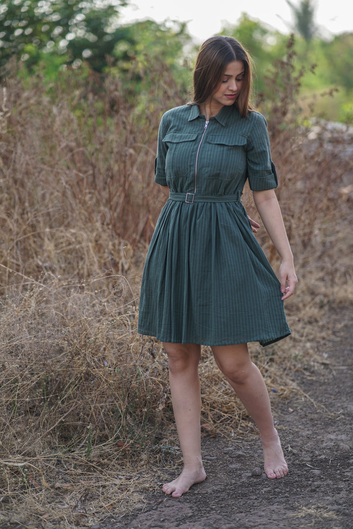 Viridia Belted Dress | Gathered Shirt Dress in Crinkled Cotton