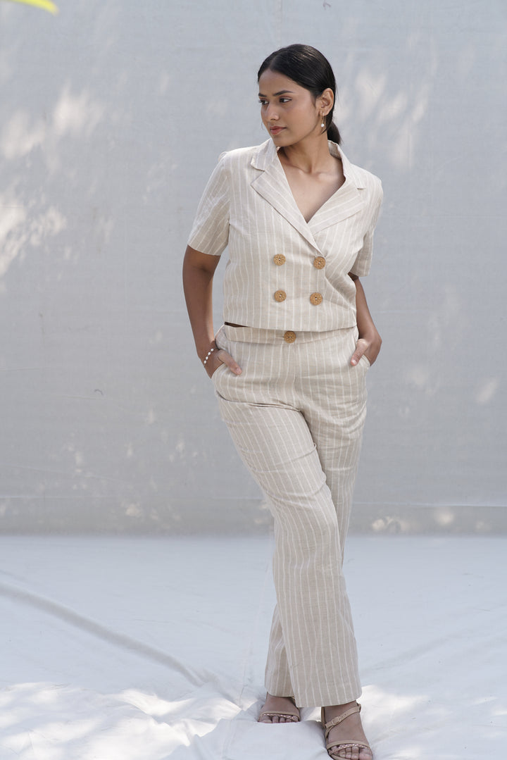 Peche Tailor Set | Striped Linen Blazer & Trouser Co-Ord