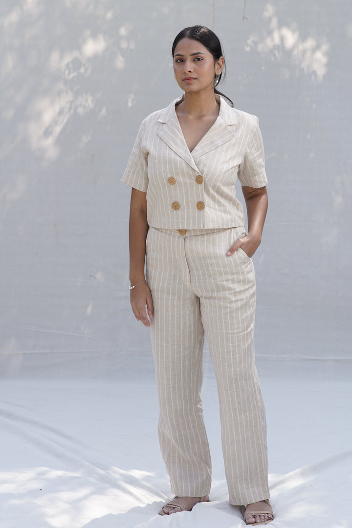 Peche Tailor Set | Striped Linen Blazer & Trouser Co-Ord