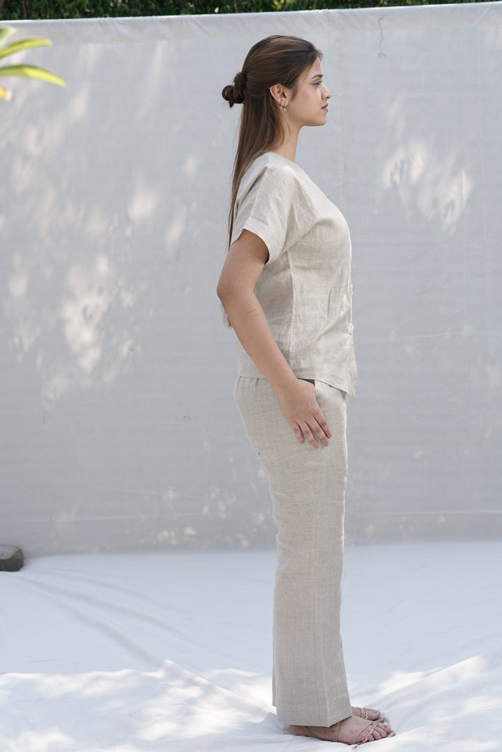 Chalk Align Set | Co-Ord in Hemp with Asymmetrical Button Detail