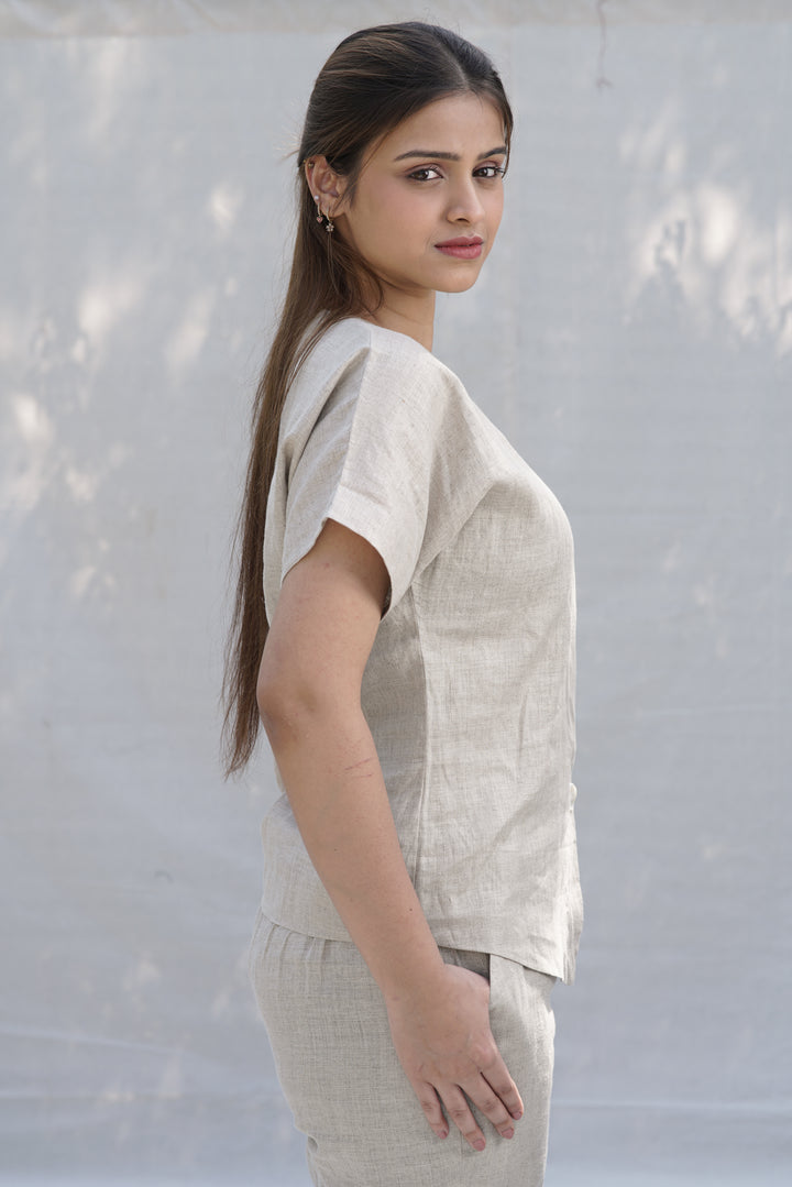 Chalk Align Set | Co-Ord in Hemp with Asymmetrical Button Detail