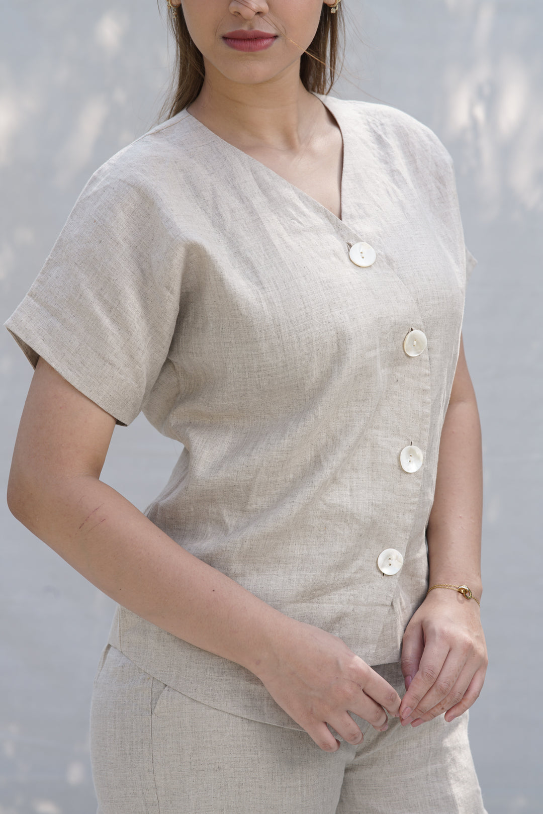 Chalk Align Set | Co-Ord in Hemp with Asymmetrical Button Detail