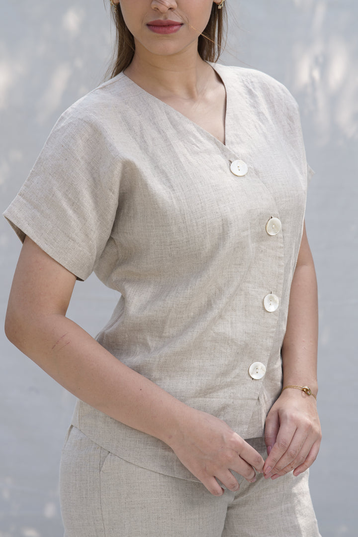 Chalk Align Set | Co-Ord in Hemp with Asymmetrical Button Detail