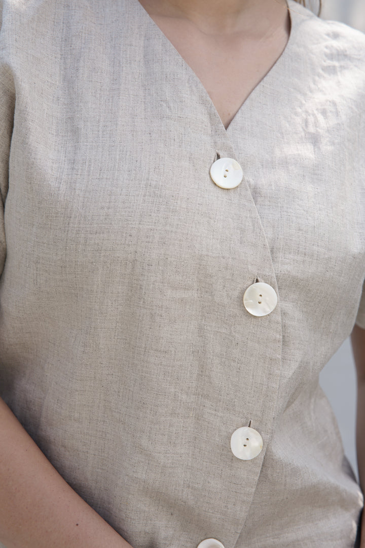 Chalk Align Set | Co-Ord in Hemp with Asymmetrical Button Detail