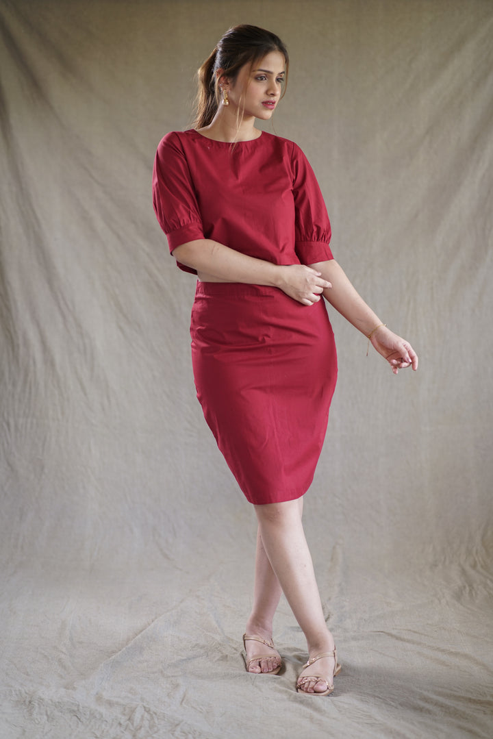 Carmine Form Set | Juliet Sleeve Top & Pencil Skirt in Organic Cotton