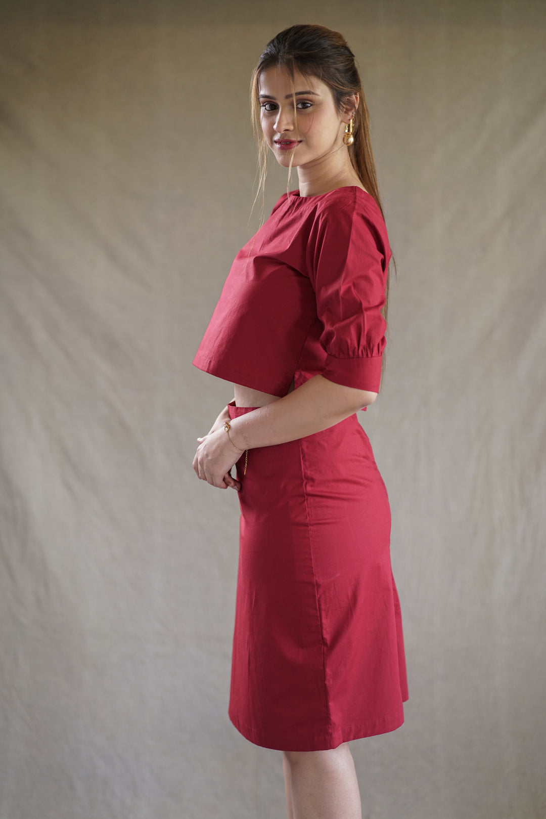 Carmine Form Set | Juliet Sleeve Top & Pencil Skirt in Organic Cotton