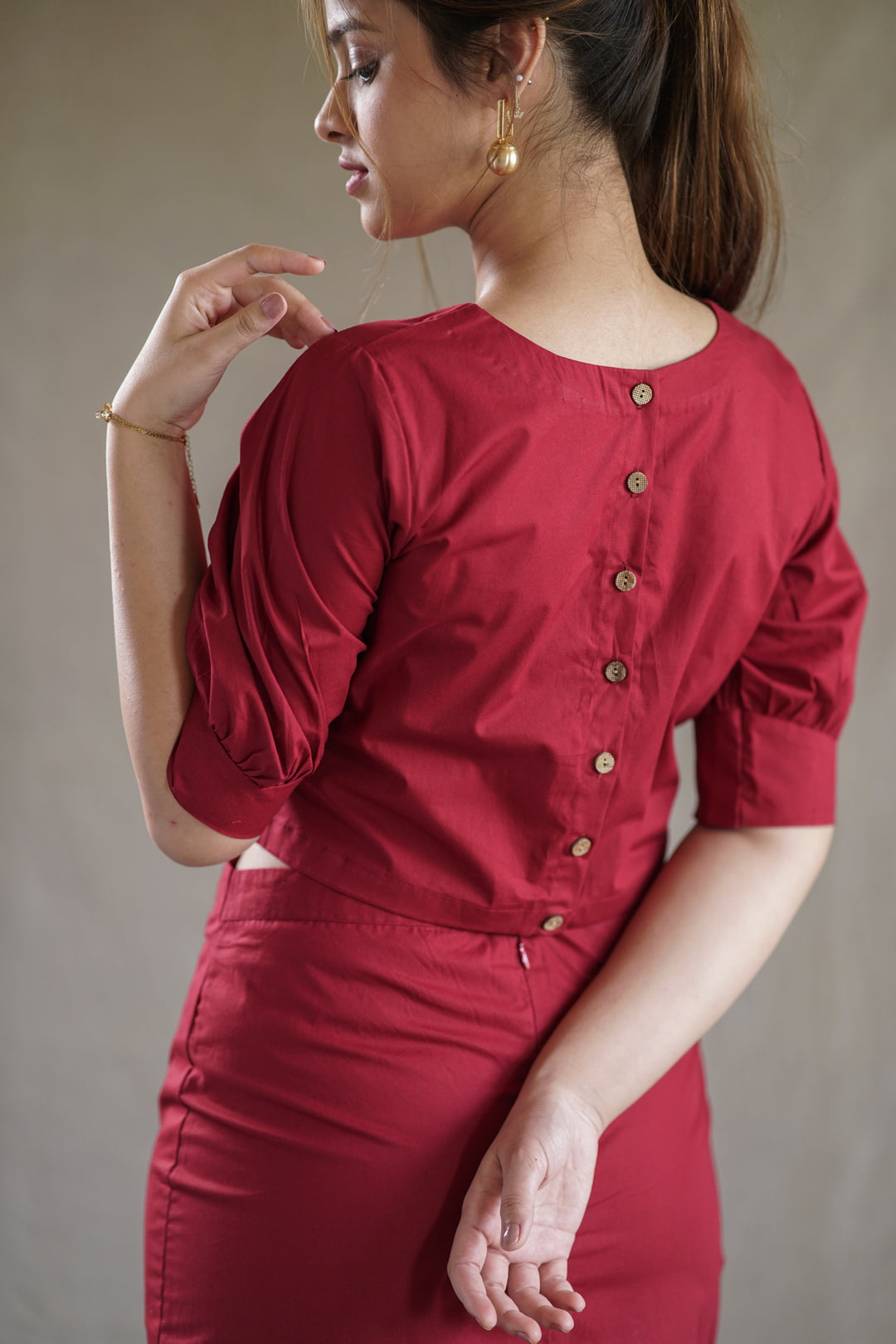 Carmine Form Set | Juliet Sleeve Top & Pencil Skirt in Organic Cotton