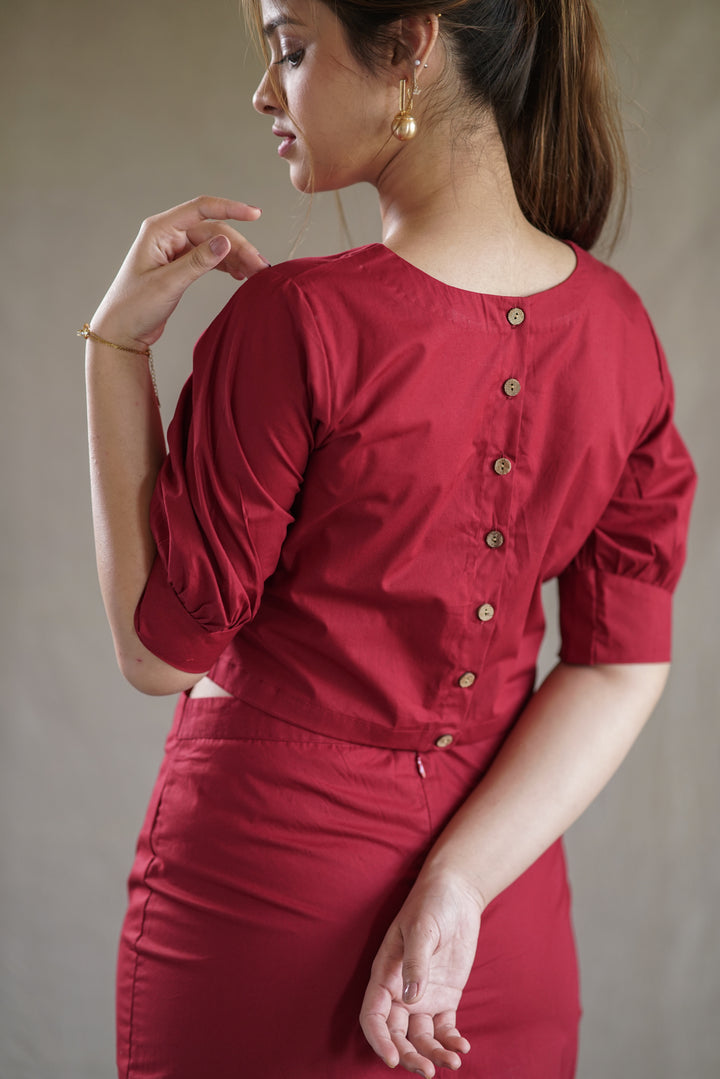 Carmine Form Set | Juliet Sleeve Top & Pencil Skirt in Organic Cotton