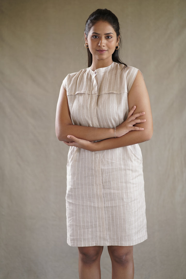Linea Peche Dress | Belted Shirt Dress in Striped Linen
