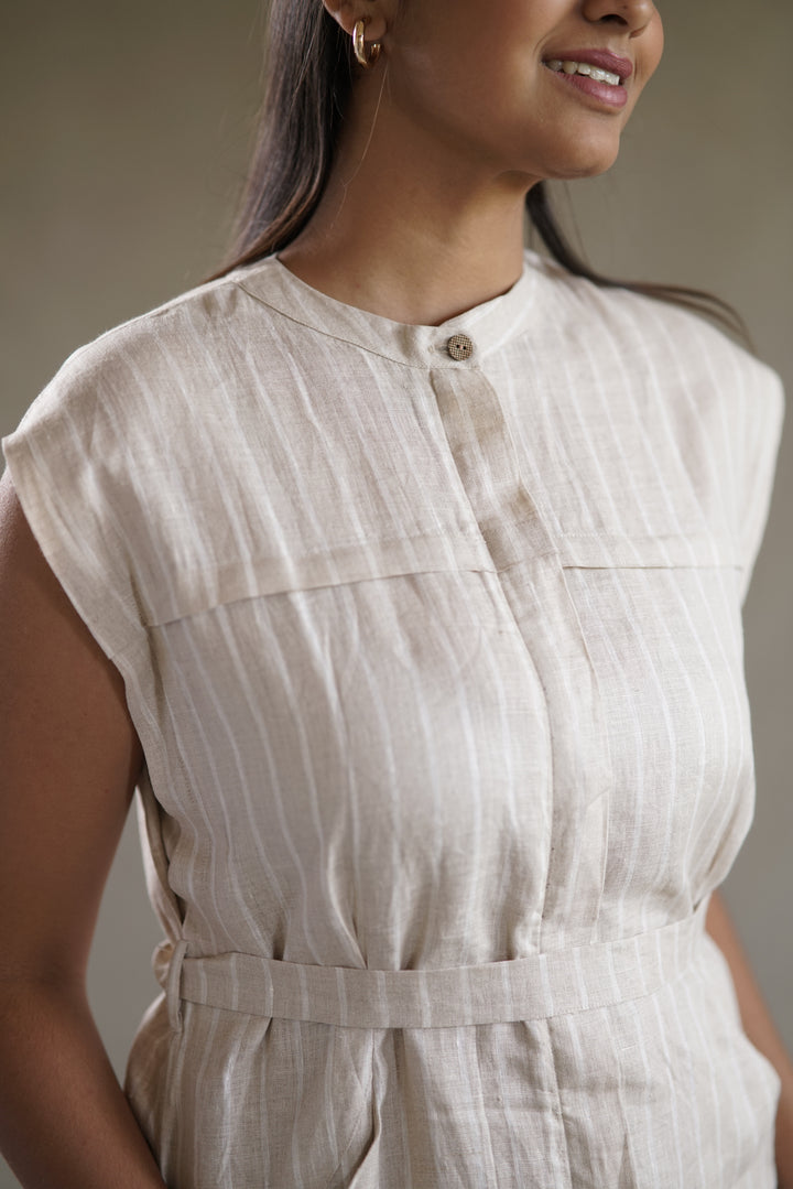 Linea Peche Dress | Belted Shirt Dress in Striped Linen