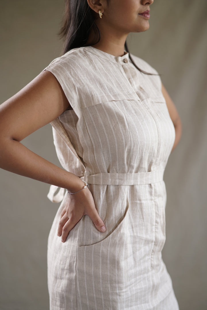 Linea Peche Dress | Belted Shirt Dress in Striped Linen