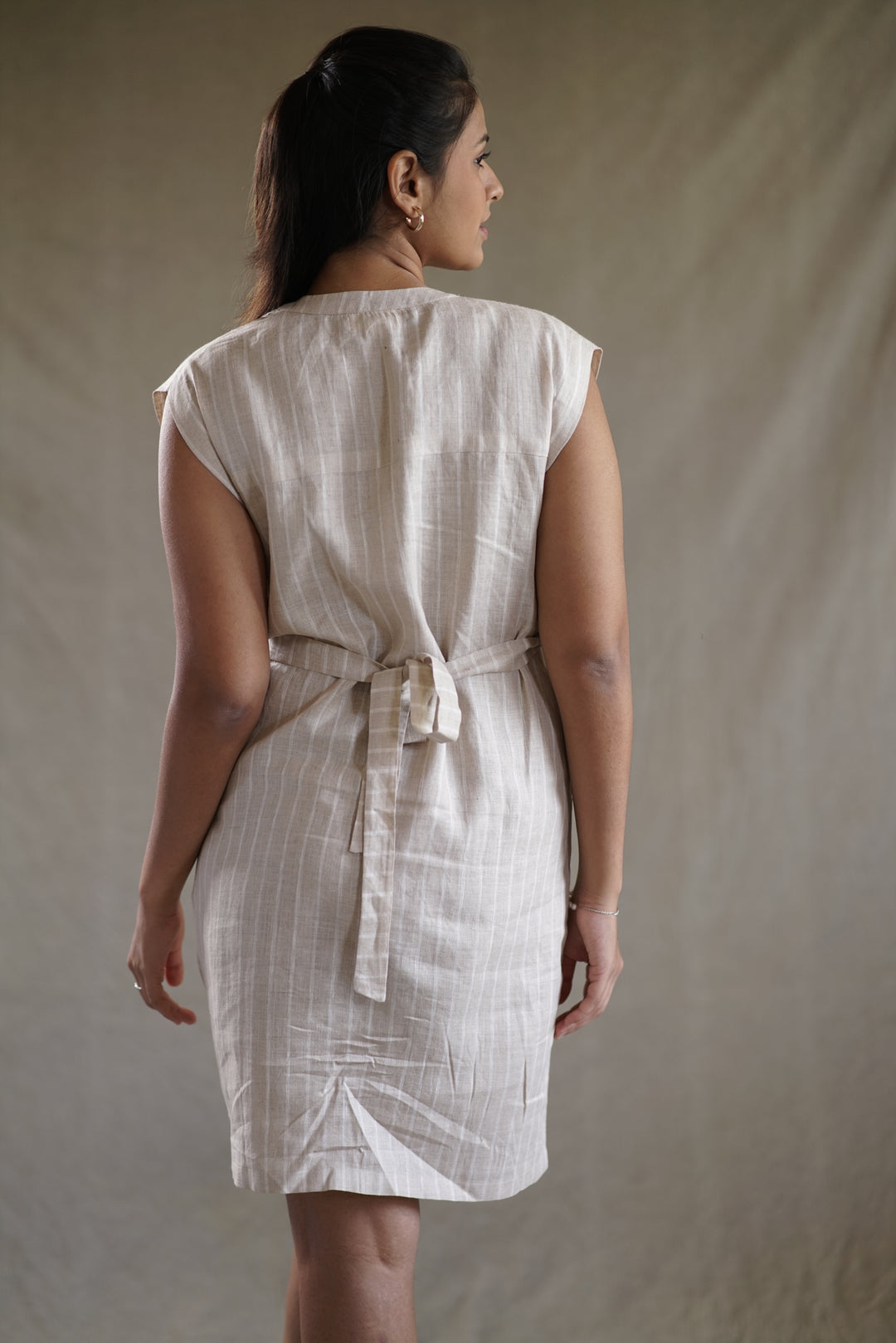 Linea Peche Dress | Belted Shirt Dress in Striped Linen
