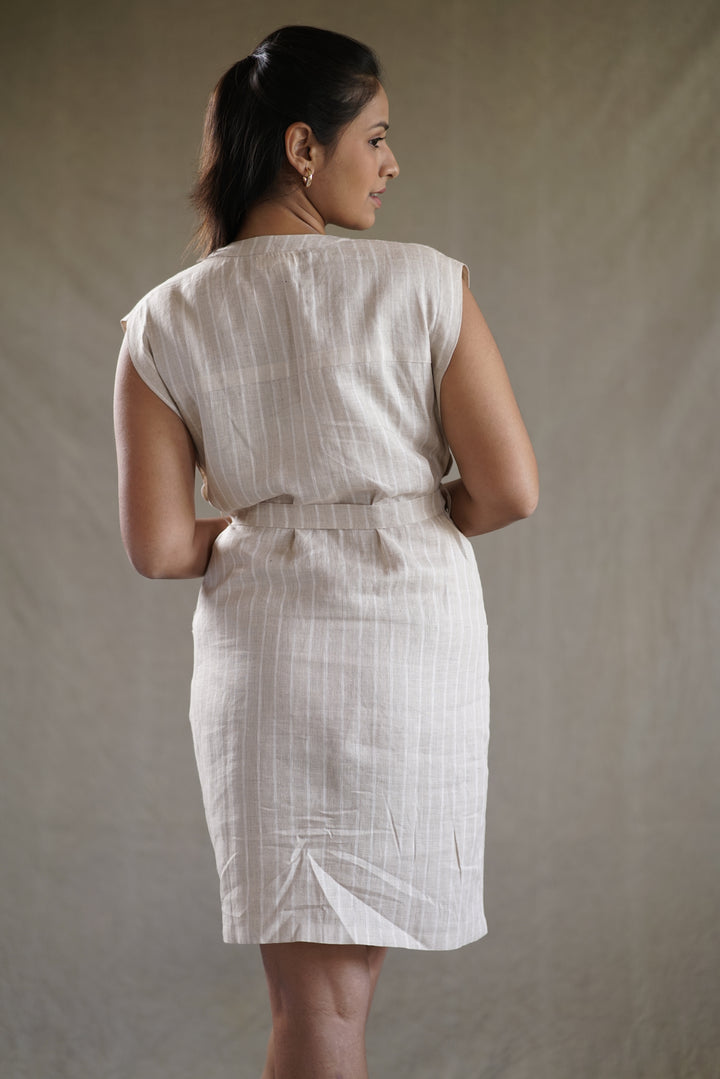 Linea Peche Dress | Belted Shirt Dress in Striped Linen