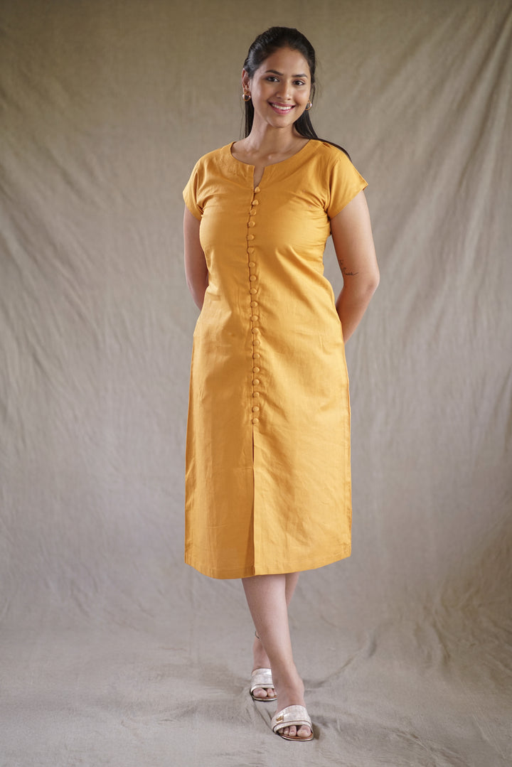 Flavus Linea Dress | A-Line Slit Dress in Cotton-Linen