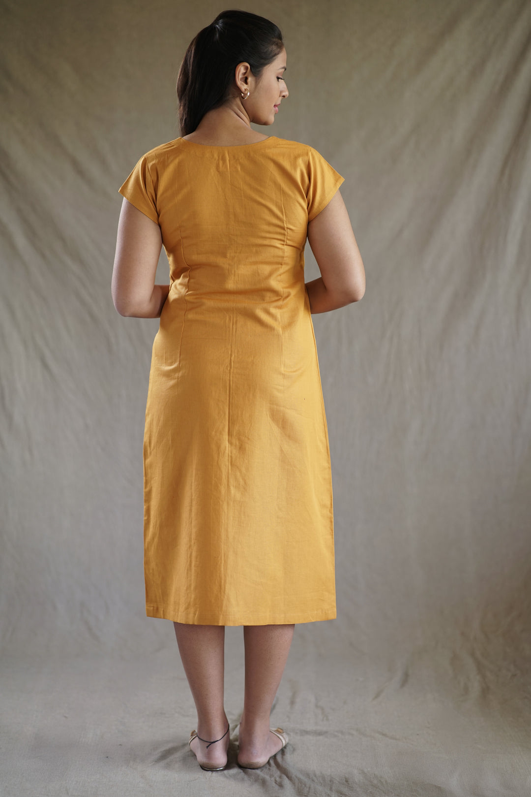 Flavus Linea Dress | A-Line Slit Dress in Cotton-Linen