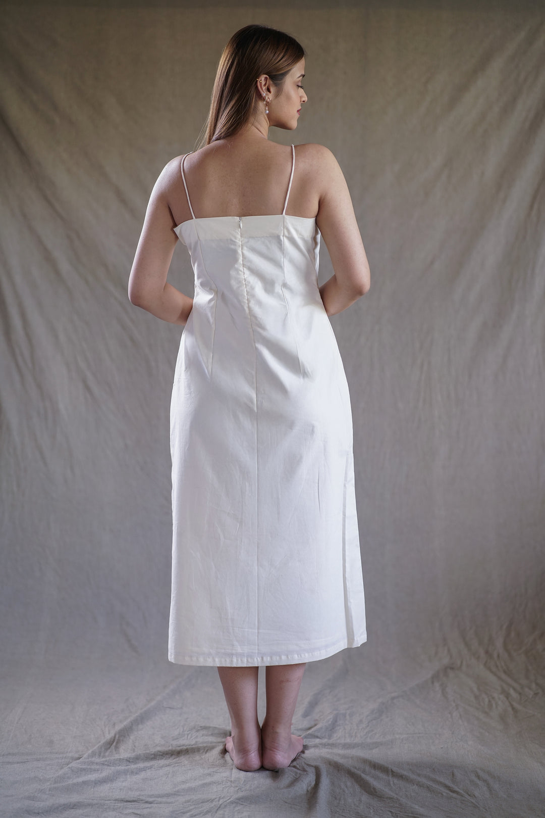Crema Stitch Dress | Beaded Strap Dress in Organic Cotton