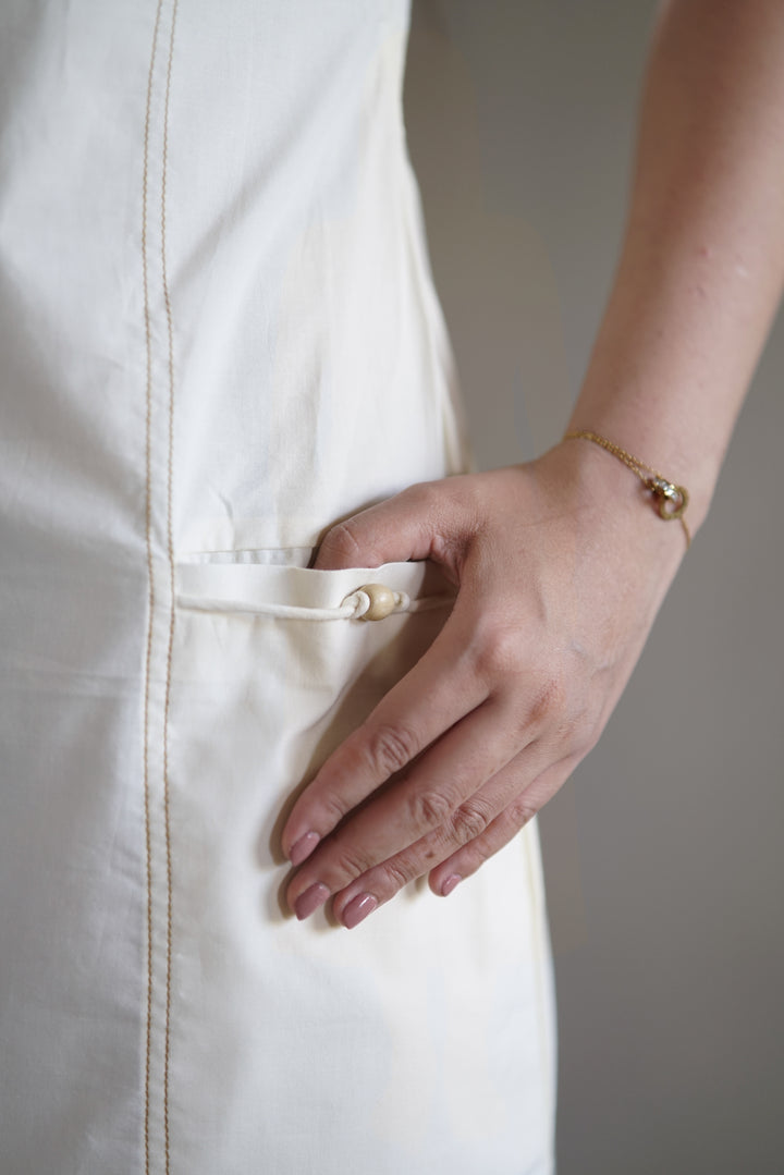 Crema Stitch Dress | Beaded Strap Dress in Organic Cotton