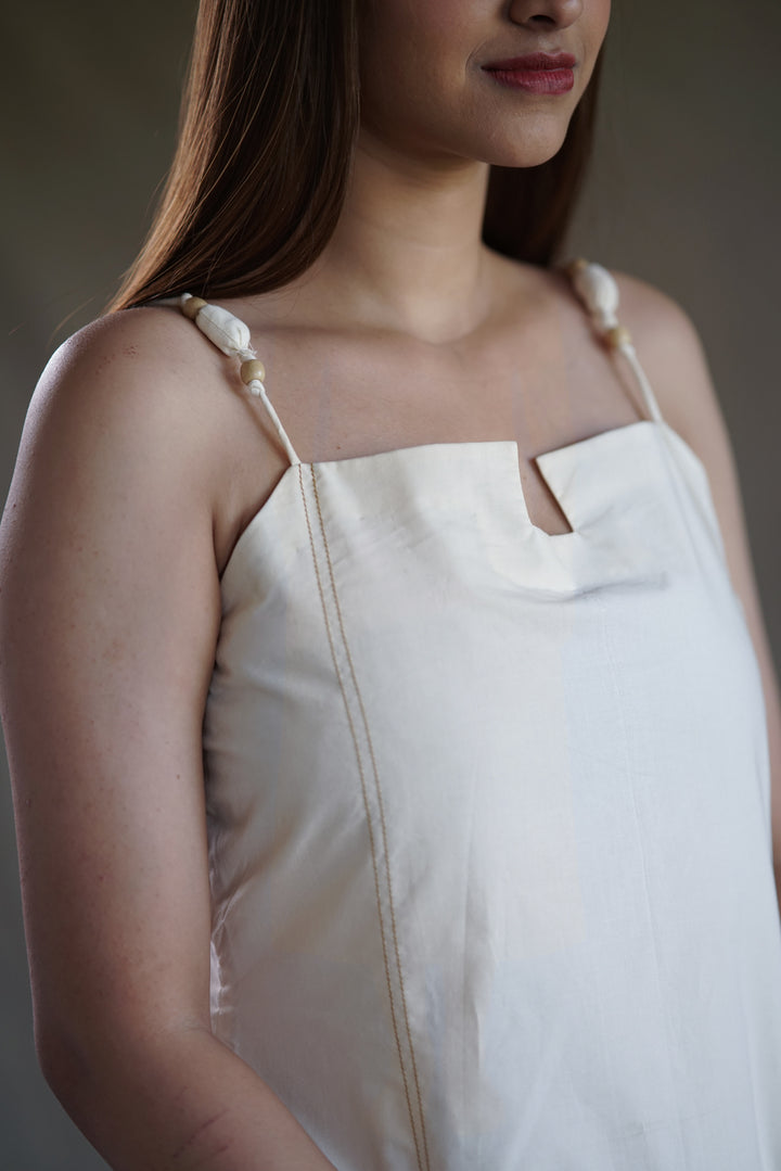 Crema Stitch Dress | Beaded Strap Dress in Organic Cotton