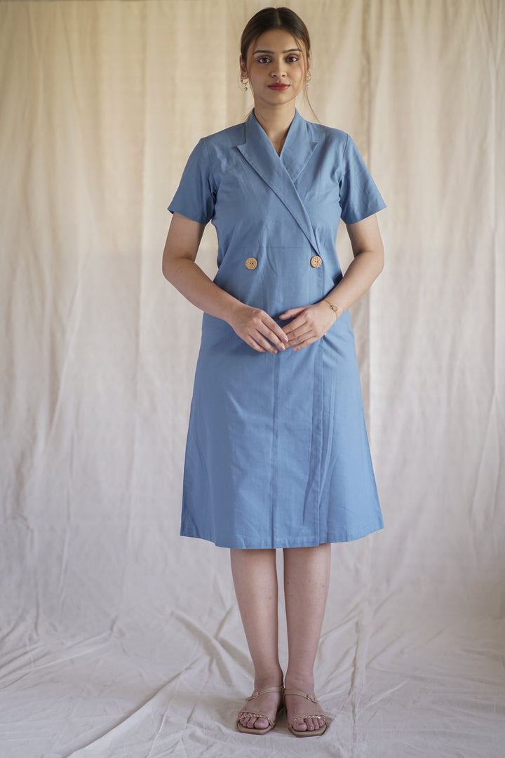 Slate Fold Dress | Blazer Collar in Organic Twill Cotton