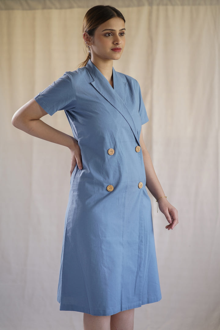Slate Fold Dress | Blazer Collar in Organic Twill Cotton