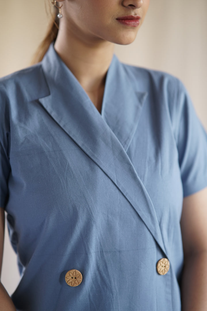 Slate Fold Dress | Blazer Collar in Organic Twill Cotton