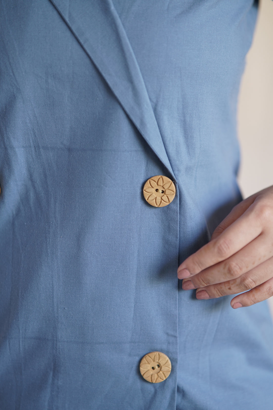 Slate Fold Dress | Blazer Collar in Organic Twill Cotton