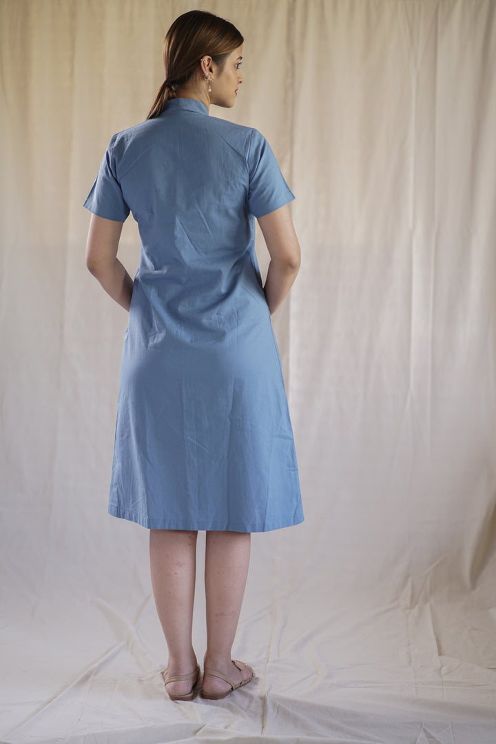 Slate Fold Dress | Blazer Collar in Organic Twill Cotton