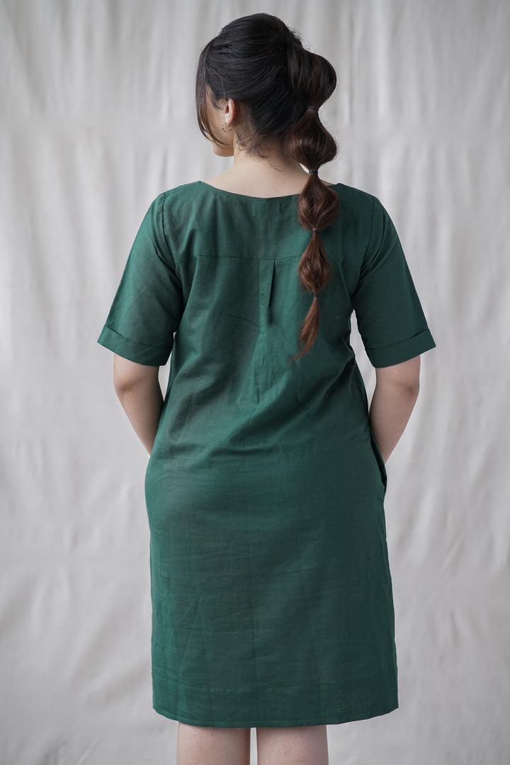Verde Shift Dress | Cotton Linen with Front Pockets