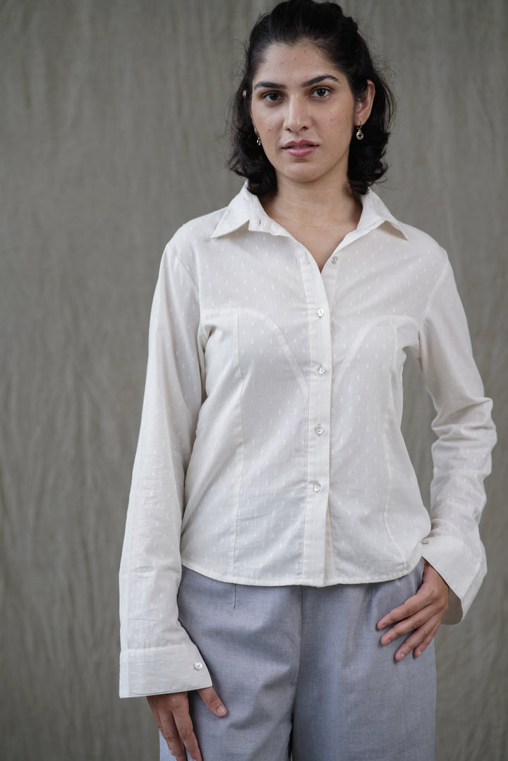 Ivya Top | Organic Cotton Dobby Corset Shirt