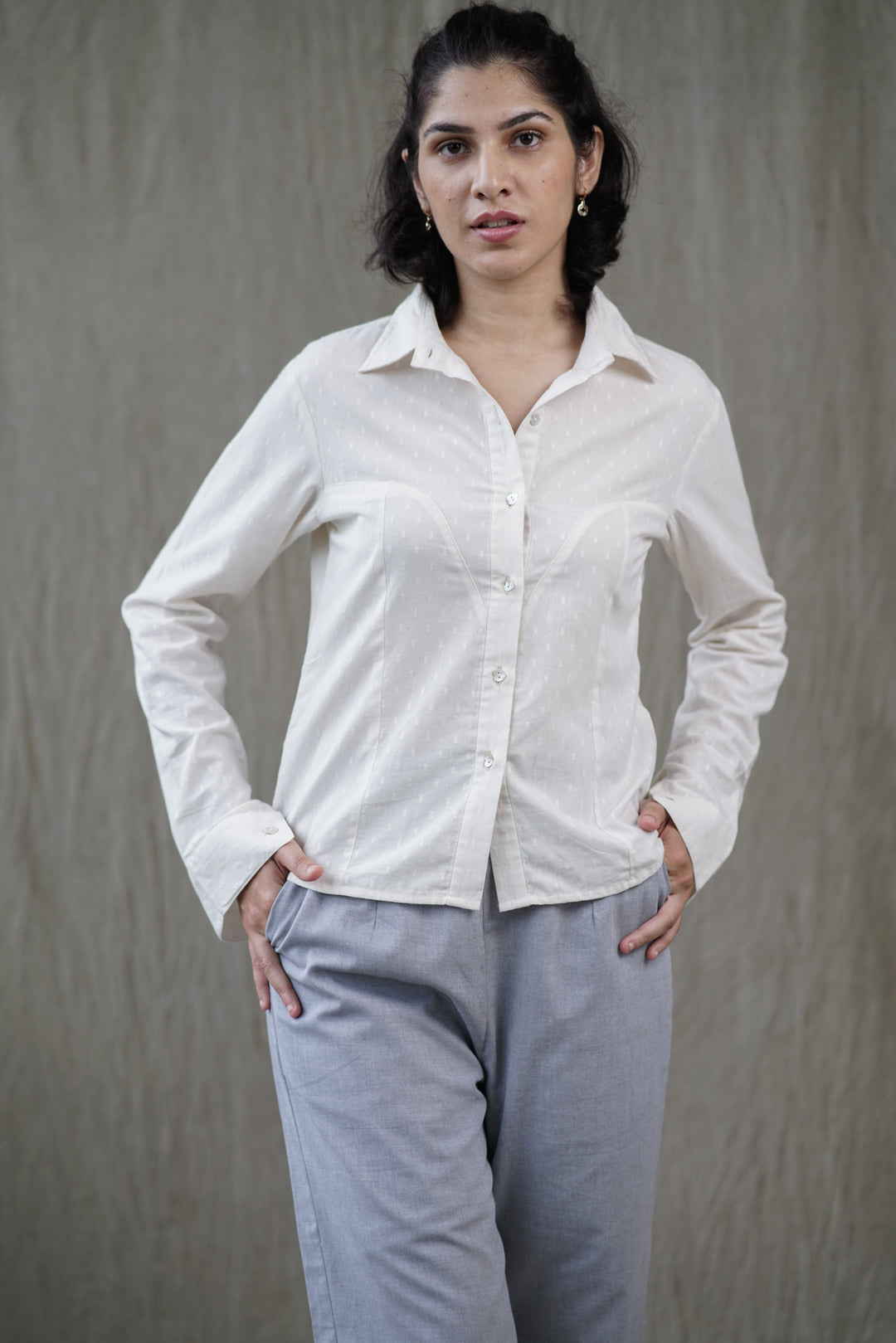 Ivya Top | Organic Cotton Dobby Corset Shirt
