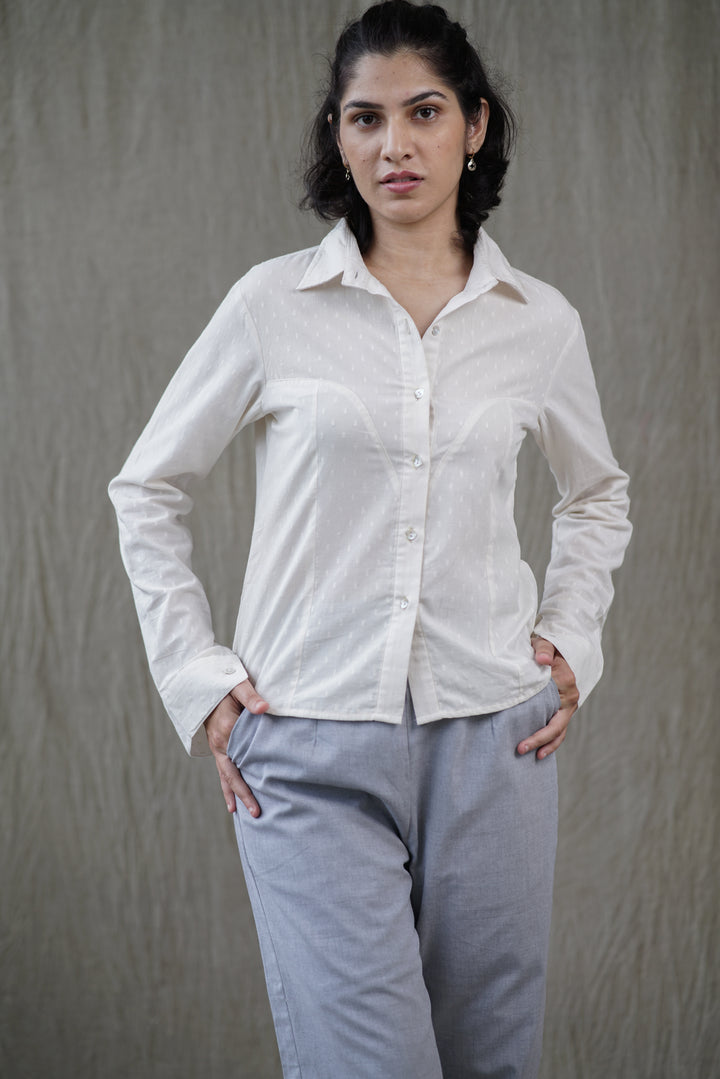 Ivya Top | Organic Cotton Dobby Corset Shirt