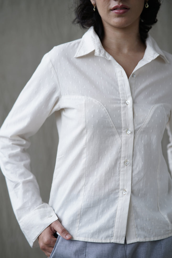 Ivya Top | Organic Cotton Dobby Corset Shirt