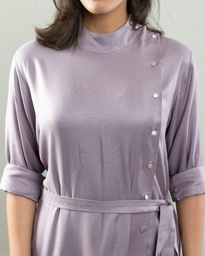 Lilac Cotton Twill Midi Dress (Casual)